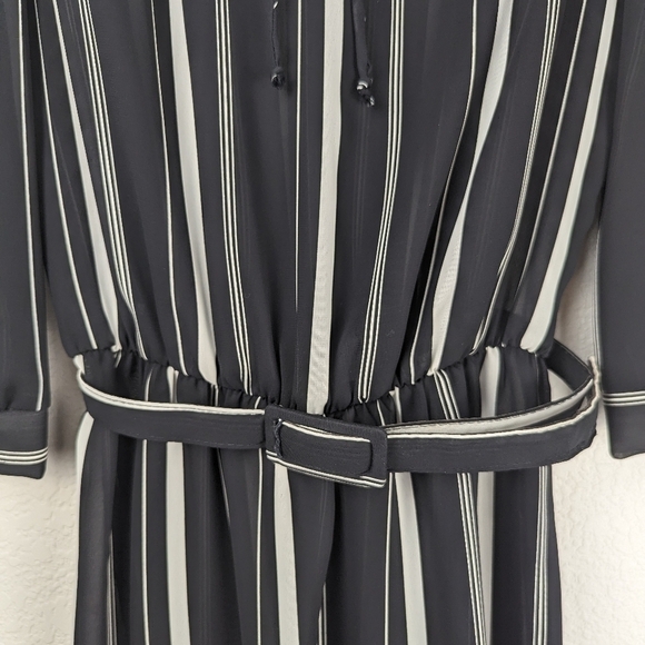 Vintage 80s Striped Dress Peter Pan Collar Wednesday Addams Dark Academia - Picture 11 of 15